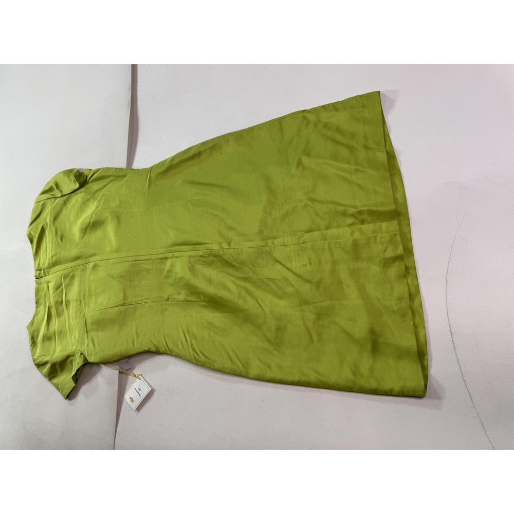 Talbots Dress Womens Petite 12 Green Silk Shantung A Line Bow Knee Length - Picture 9 of 10